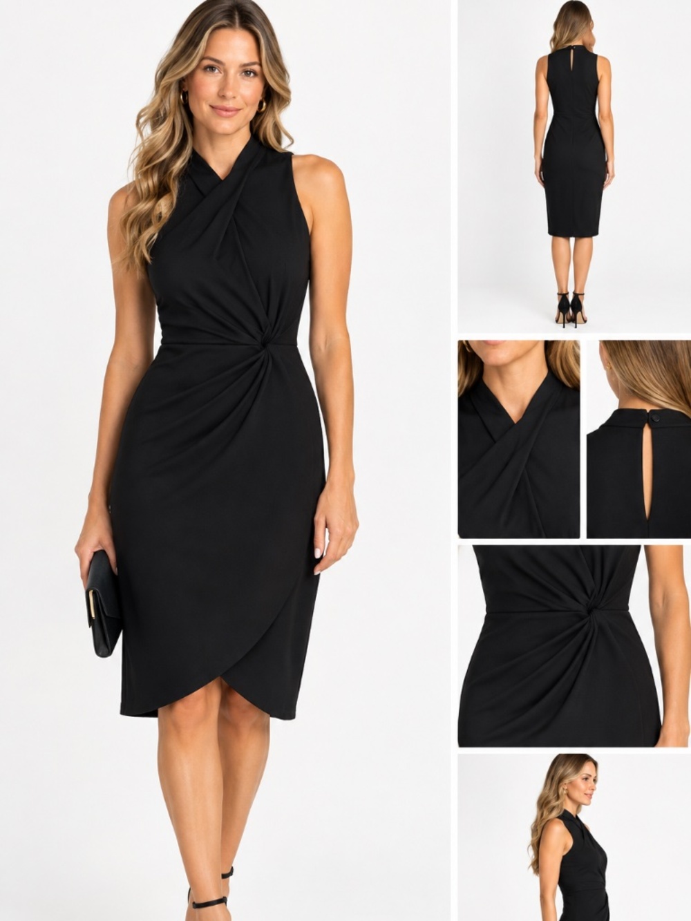 NWT Women's Sleeveless Crossover Twist Neck Faux Wrap Dress Size Small